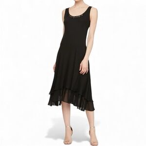 SLNY Black Beaded Detail Chiffon Dress Size 18
